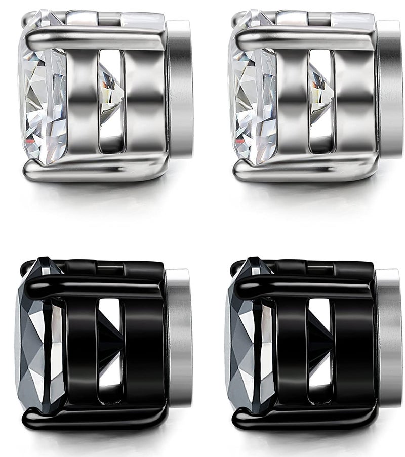 SIISPRI YZstyle 2 Pairs Stainless Steel Magnetic Stud Earrings for Men Women Non-piercing CZ Clip on CZ Earrings Hypoallergenic(Black + Silver)6MM-8MM (6MMBlack + Silver) - Image 3